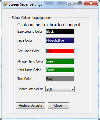 Screen Shot Clock Settings